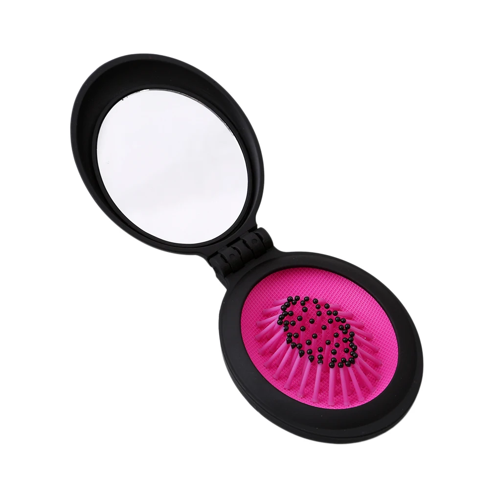 

1 Pcs Girls Airbag Massage Round Travel Hair Brush With Mirror Portable Mini Folding Massage Comb Cute Anti-static Rainbow Comb