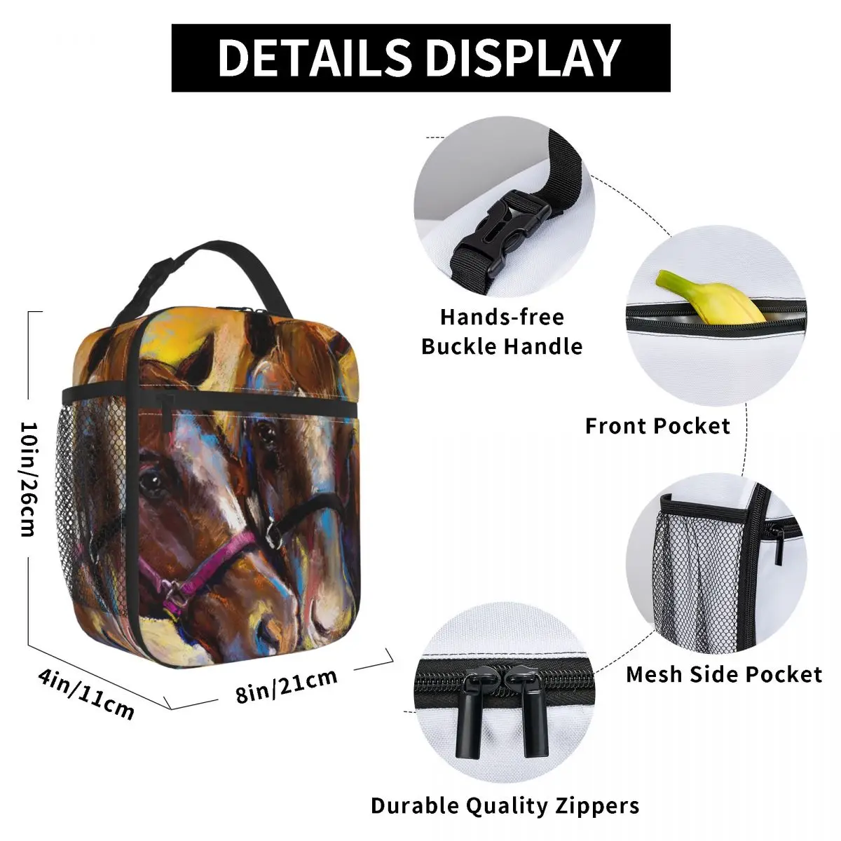 

Horses Lunch Bag for Women Men Large Insulated Lunch Box with Water Bottle Holder and Pockets