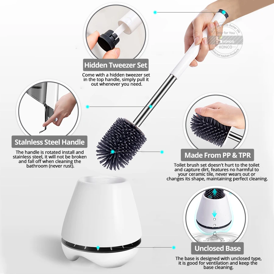 Резиновая щетка для туалета Konco с держателем чистящая бытовой очиститель пола
