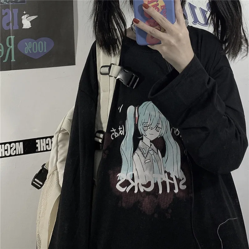 

Dark Two-Dimensional Long-Sleeved T-shirt Female Autumn 2021 New Cartoon Printed Bottoming Shirt Student Top Fashion Ins