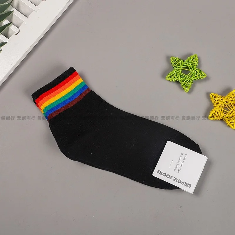 

Rainbow Striped Women Sock Cartoon Woman Socks Colorful Womans Crew Casual Cotton Sox Girls Spring Summer Trendy Sweet Skarpetki