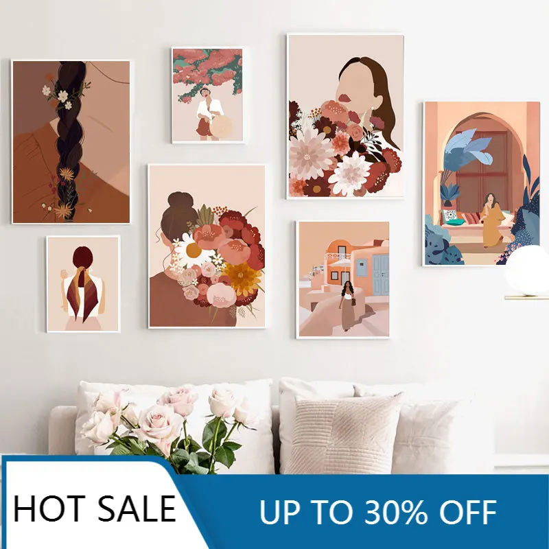 Модная винтажная девушка абстрактная фигурка настенная Картина на холсте