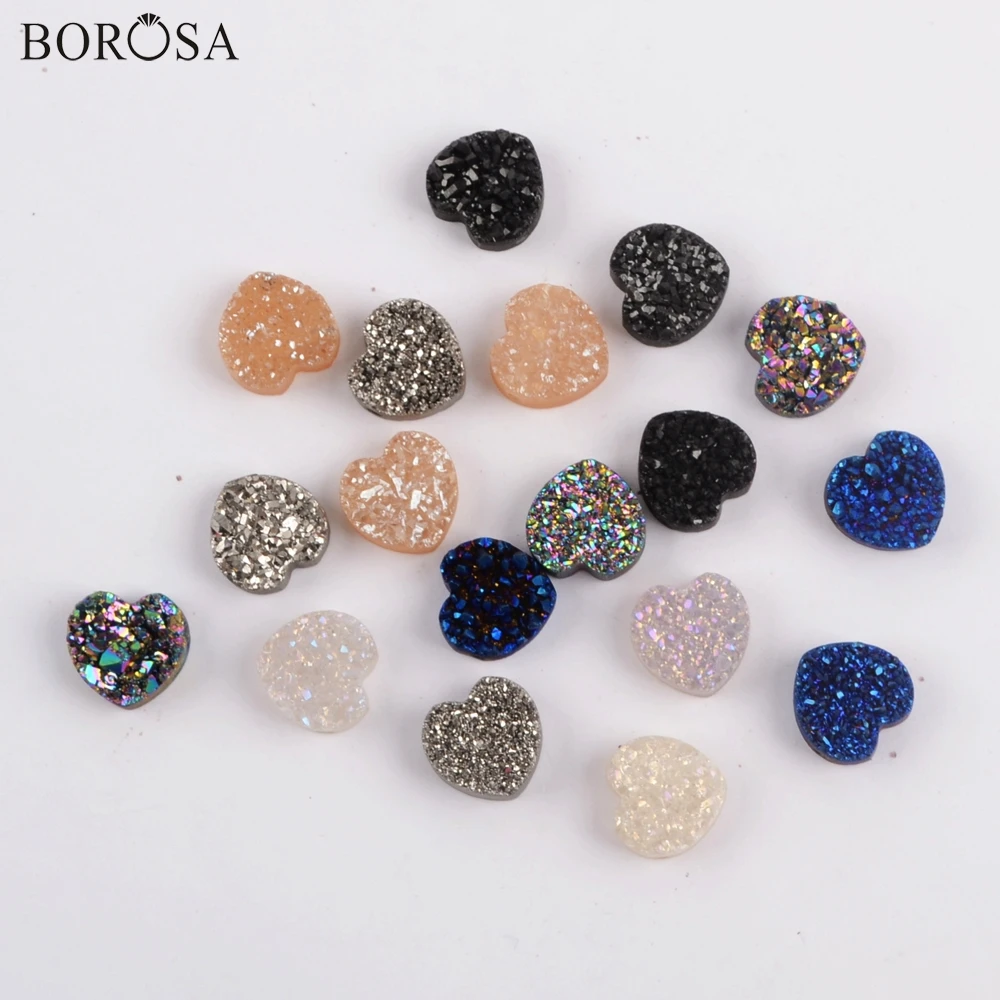 BOROSA Druzy ювелирные изделия, 10 шт стильное сердце Радужный Титан друзы бисера из натурального Друзового камня бусины для ожерелья браслет ювелирные изделия LS066