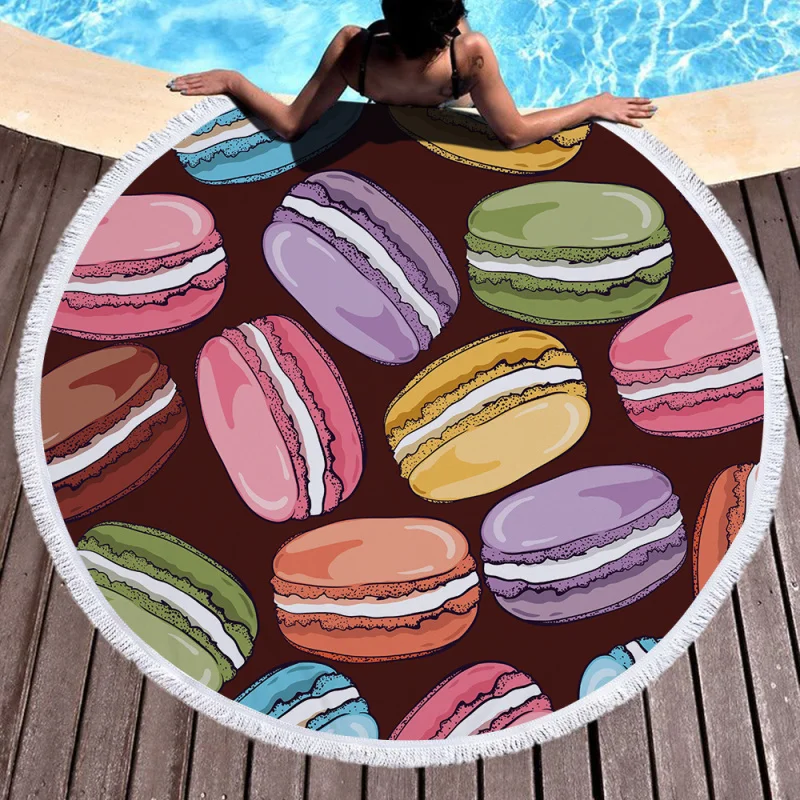 

Cartoon Macaroon Beach Towel Blanket 150cm Soft bath Towel Round Beach Mat Outdoor Sport Towel for Adults Kids Large Gifts