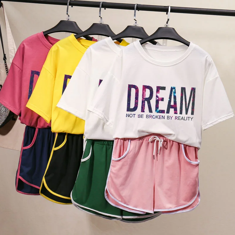 

2021 Trend Running Fitness Sports Suit Plus Size Women's Summer T-shirt Shorts Two Sets Cycling Ball Games GYM Sports Suit