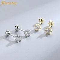 real 925 sterling silver minimalist round zircon stud earrings for women girl small mini earring piercing earings jewelry gift
