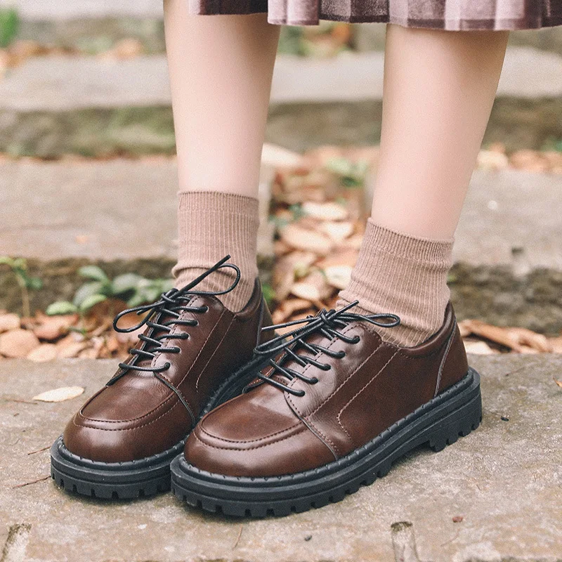 2020 Маленькая кожаная обувь для женщин в стиле ретро лес студенческом Модная