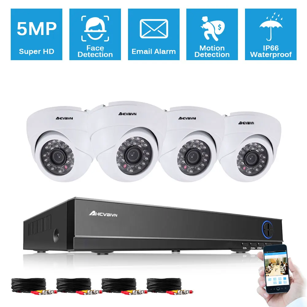 

CCTV Camera System Kit 4CH HD 5MP AHD Security Camera DVR Kit Outdoor CCTV Waterproof Home Video Surveillance System Set 2T HDD