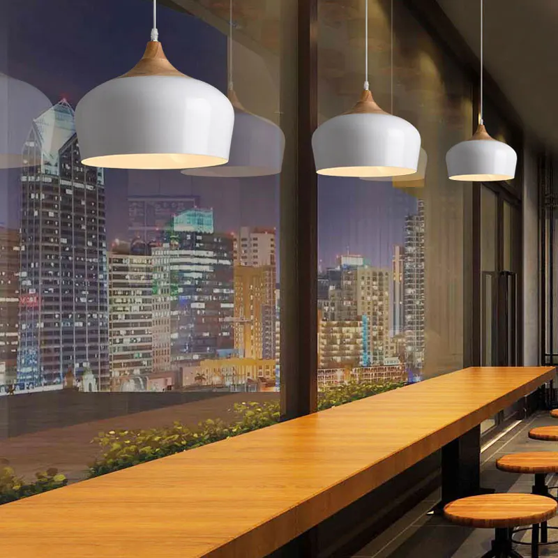 

E27 Pot Cover Single Head Chandelier Living Room Bedroom Bar Solid Wood Aluminum Lighting Restaurant Light Bedroom