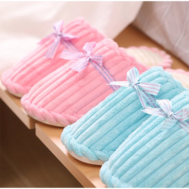 Женские шлепанцы с бантом Сезон осень-зима Шлепанцы для дома помещений из флока