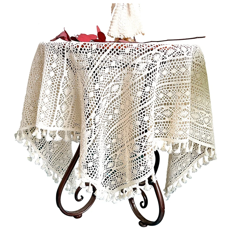 

Lace Macrame Table Cloth with Tassels Rustic Boho Tablecloth Shabby Chic Table Cover for Tea Party Wedding Banquet Holiday