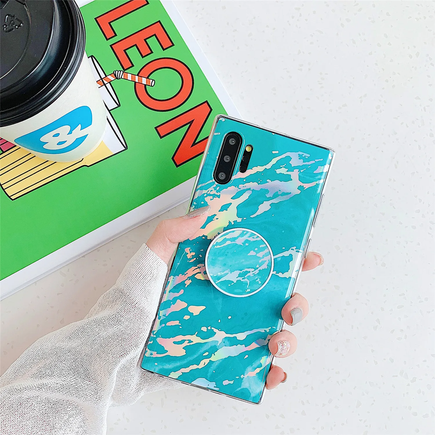 Кольцо рукоятки лазерный чехол под мрамор для самсунг Galaxy S10 плюс S10E S8 S7 край A50 A10