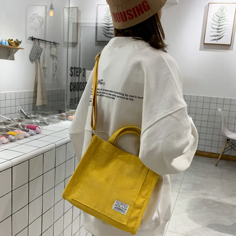 

Women Shoulder Bag Student Bookbag Canvas Handbag Casual Tote Female Eco Crossbody Bag Corduroy Zipper Vintage Messenger Bags