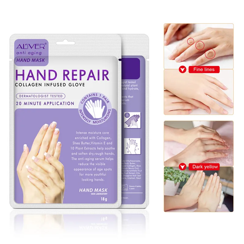 Skin Care Sets ALIVER Soft Hand Mask Moisturizing Silk Skiing Improves Dry Exfoliating whitening moisturizing |