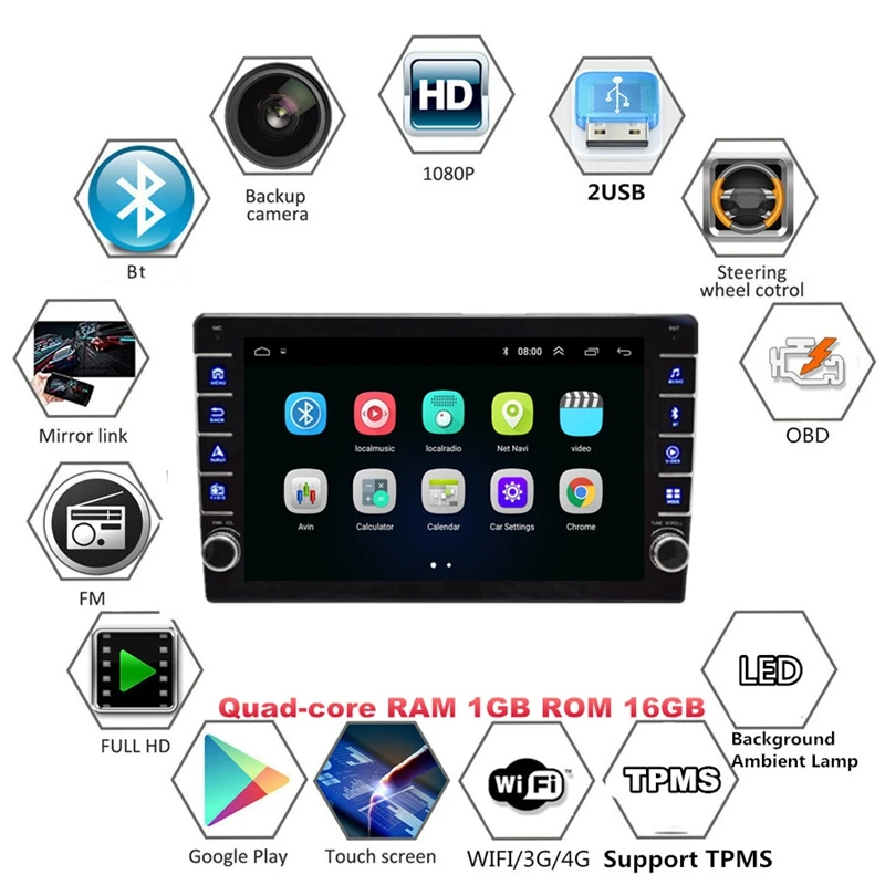 9 дюймов Регулируемый WI FI автомобильная стереосистема радио Quad Core Android 8 1 MP5 плеер