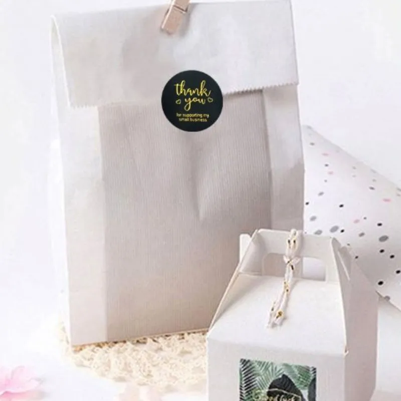 

500pcs/roll Gold and sliver on black with "thank you" Little love Cake Paper Bag Sticker seal sticker