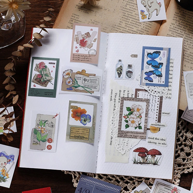 

50Pcs Vintage Stationery Sticker DIY Scrapbooking Decor Watercolor Style Album Diary Non-Adhesive Paper Decal Collections