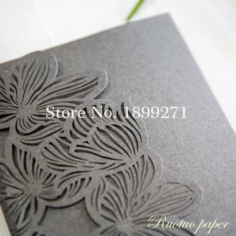 Образец горячей продажи уникальной красивой трехслойной визитной карточки с вырезом лазером в форме цветов, оптовые свадебные пригласительные карточки RC118-303.