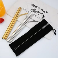 5pcsset metal reusable 304 stainless steel straws straight bent drinking straw with bag cleaning brush set party bar accessory