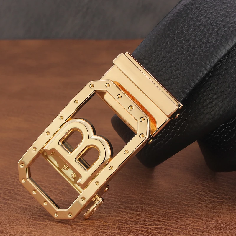 Fashion B Letter Belt Men's Luxury Full Grain Leather Automatic Buckle Men's Belt High Quality Casual Ceinture Men