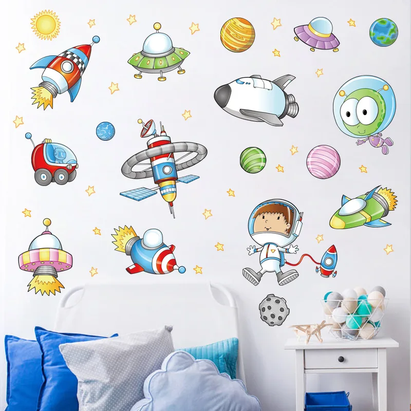

Cartoon Vinyl Wall Stickers Space Astronaut Airplane Living room Nursery Kids Room Decoration Boy's Room Wall Decals Home Decor