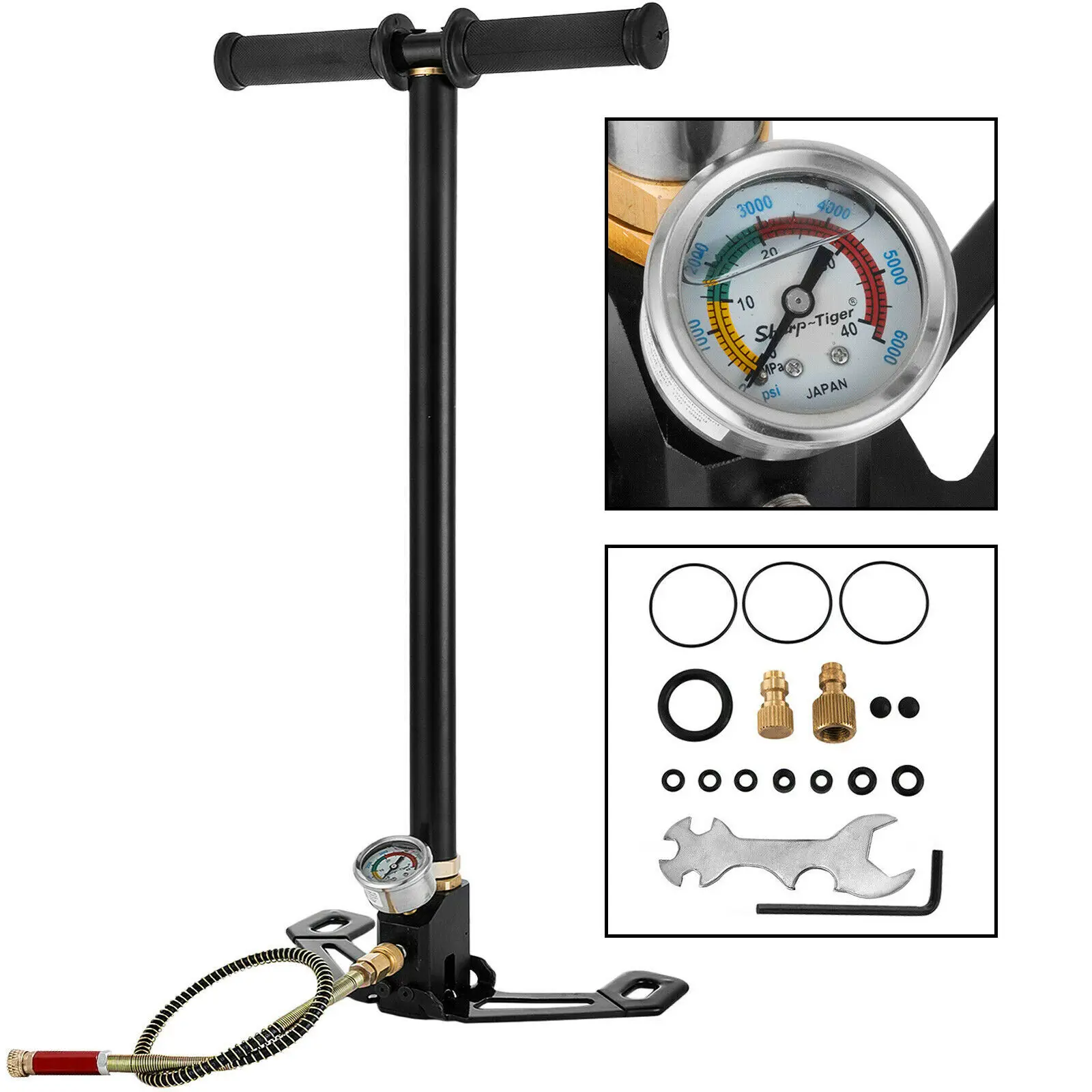 

3 Stage PCP Air Gun Rifle Filling Stirrup Pump 1/8 BSP 4500PSI Hand Pump Automotive Tire Inflator Compressors