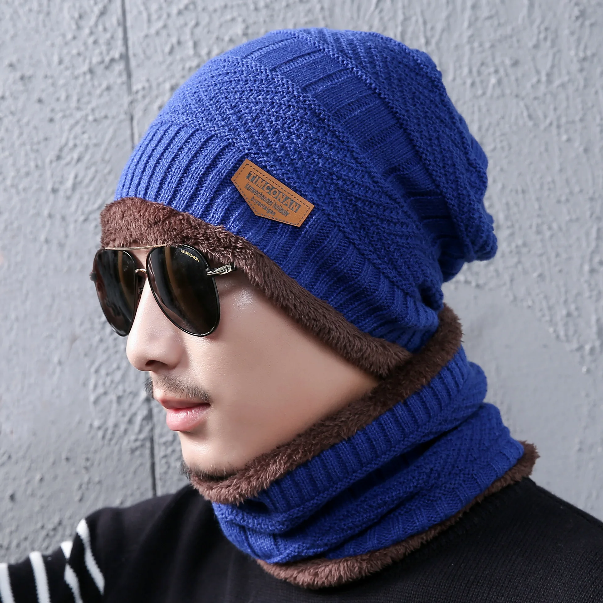 winter warm knitted hat hats for women collar scarf and 2 pieces set men 2019 | Аксессуары для одежды