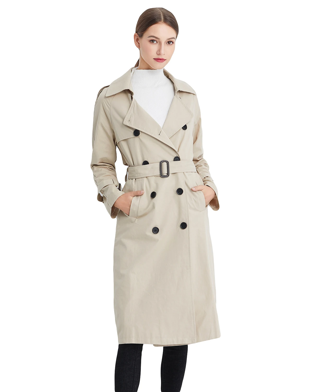 

Spring Autumn Women Double Breasted Long Khaki Windproof coat Casual Female Belt Slim Fit Turn Down Collar Windbreaker Outwear