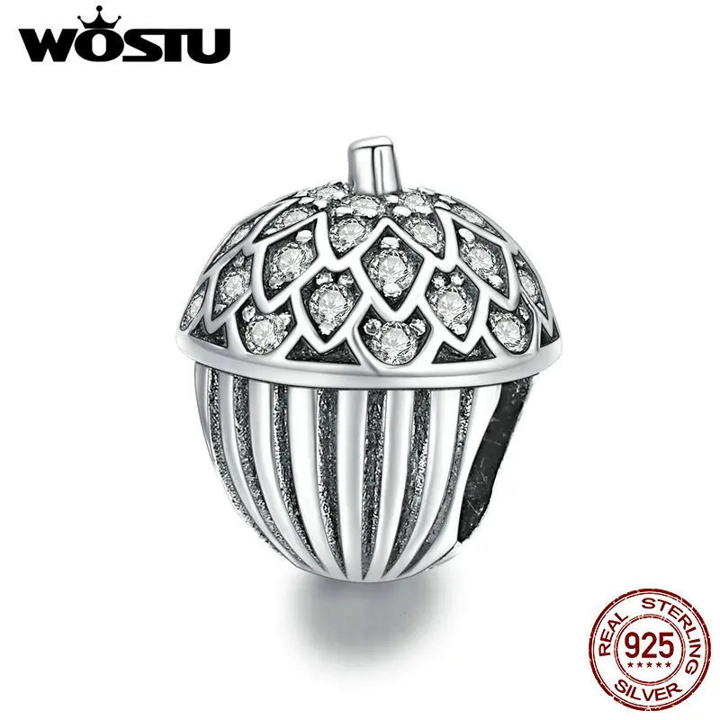 WOSTU сосна конус очарование стерлингового серебра 925 Циркон Lucky Bead Fit оригинальный