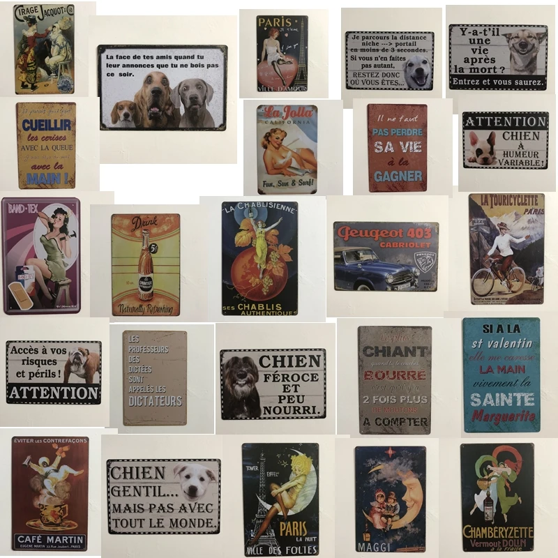 [Luckyaboy] винтажный домашний декор собака Париж Внимание напиток автомобиль