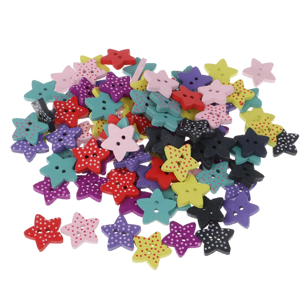 

100 шт. звезды смешанных цветов, деревянные пуговицы в форме горошек пуговицы для пришивания ремесло