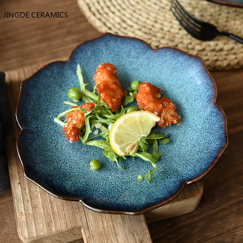 1 шт. Творческий окрашены павлиньих голубой Лотос Керамика посуды набор столовых