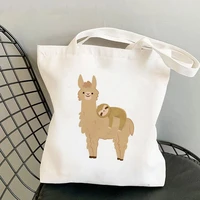 shopper adorable sloth on a llama printed tote bag women harajuku shopper handbag girl shoulder shopping bag lady canvas bag