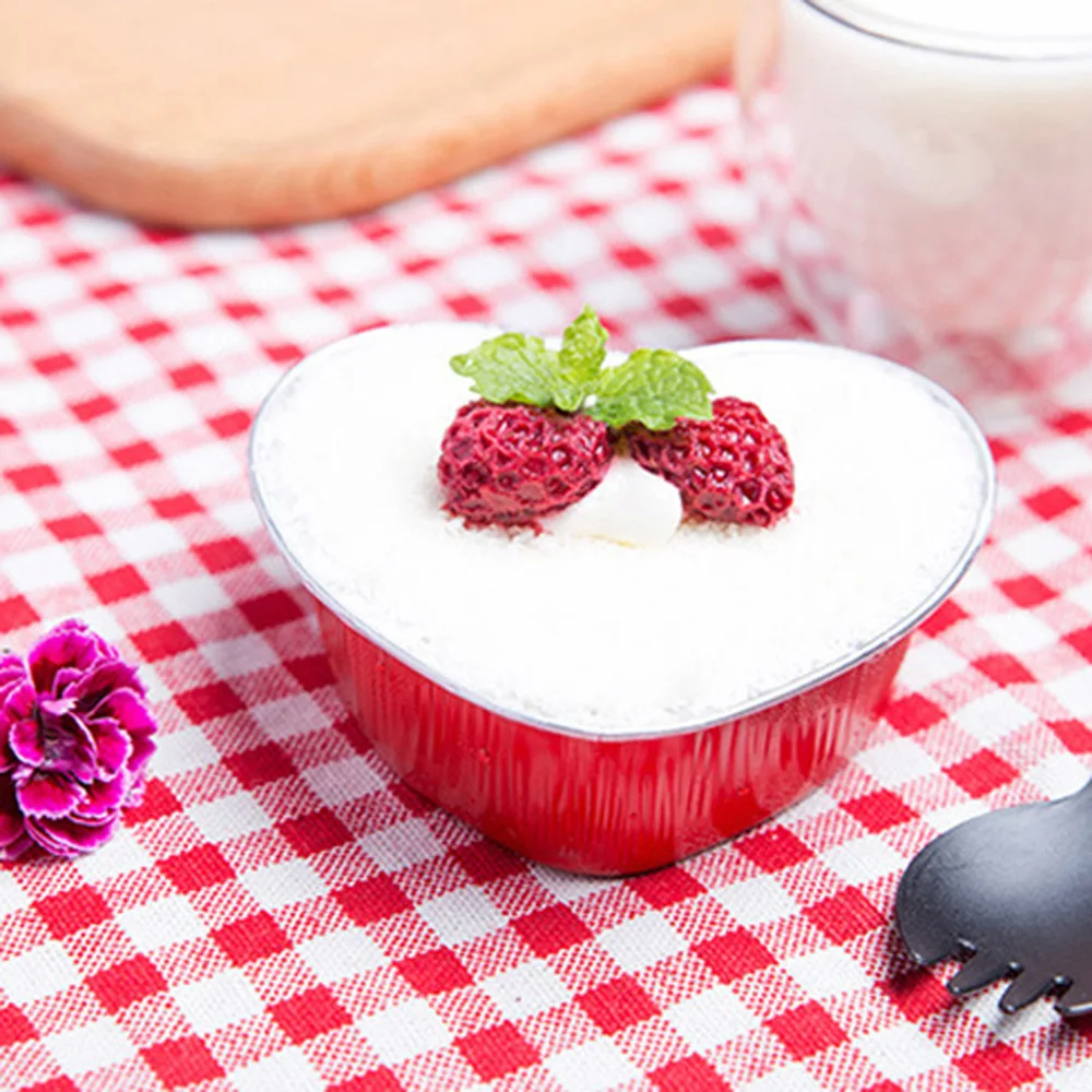 

10PCS Heart-Shaped Aluminum Foil Baking Cake Tin Cup High Temperature Cheese Box Mousse With Cover Bakeware Accesories