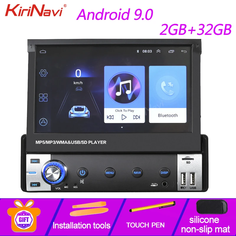 

Автомагнитола KiriNavi 1 Din, 7 дюймов, Android 9,0, универсальный автомобильный мультимедийный плеер, GPS-навигация, аудио, видео плеер, MP5 камера