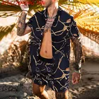 Мужской комплект из 2 предметов, рубашка на пуговицах с коротким рукавом и принтом, пляжные шорты, Повседневная Уличная одежда, гавайская модель 2021, лето костюм в готическом стиле