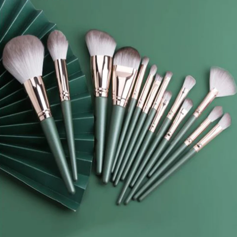 

Набор кистей для макияжа MAANGE, 14 шт., зеленая большая рассыпчатая пудра, блестящие тени для век, основа для макияжа, контур