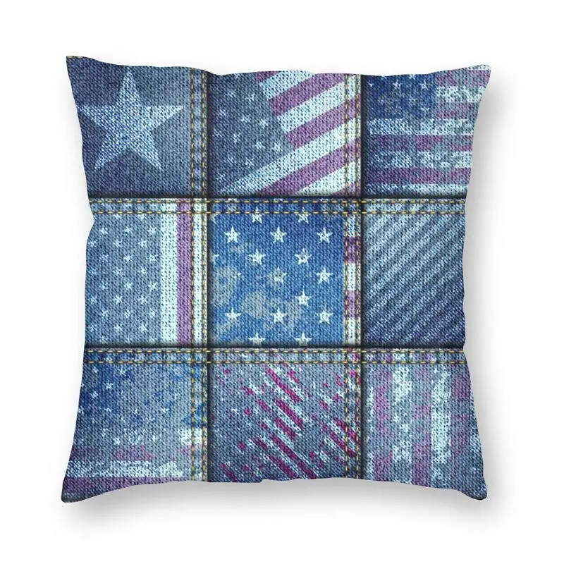 

Simple Jeans With American Flag Cushion Cover Sofa Home Decor Denim Texture Patchwork Square Pillow Case 45x45