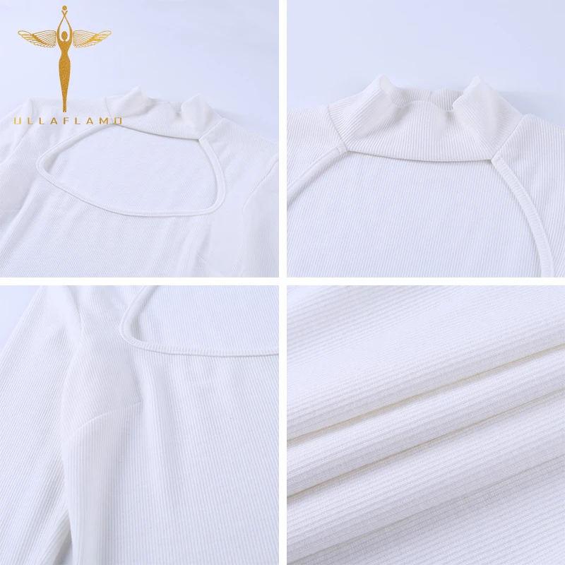 

Women's Turtleneck Hollow Mini Dress Long Sleeves Solid Casual Female Tight Dress High Waist Ribbing Streetwear Skinny Dresses
