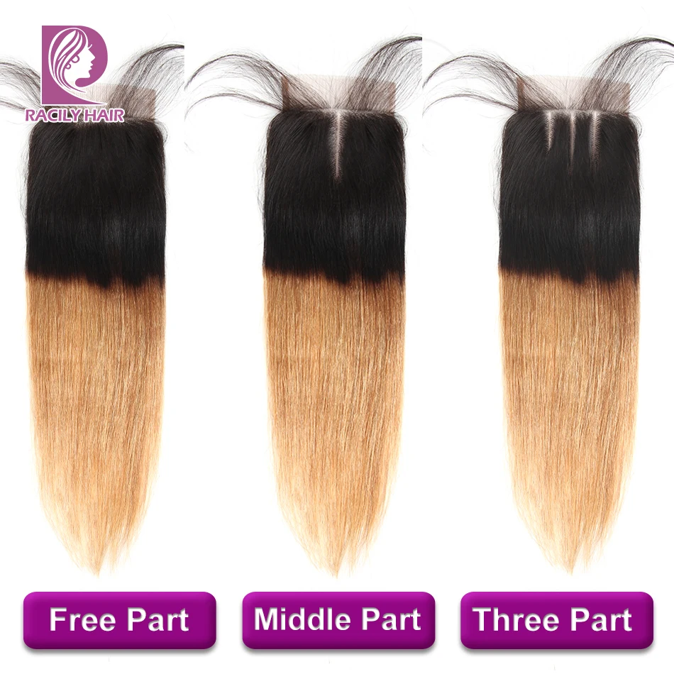 Racily Hair T1B/27, перуанские прямые волосы, пряди с закрытием, блонд, Омбре, Remy, человеческие вплетаемые волосы, 3/4 пряди на шнуровке
