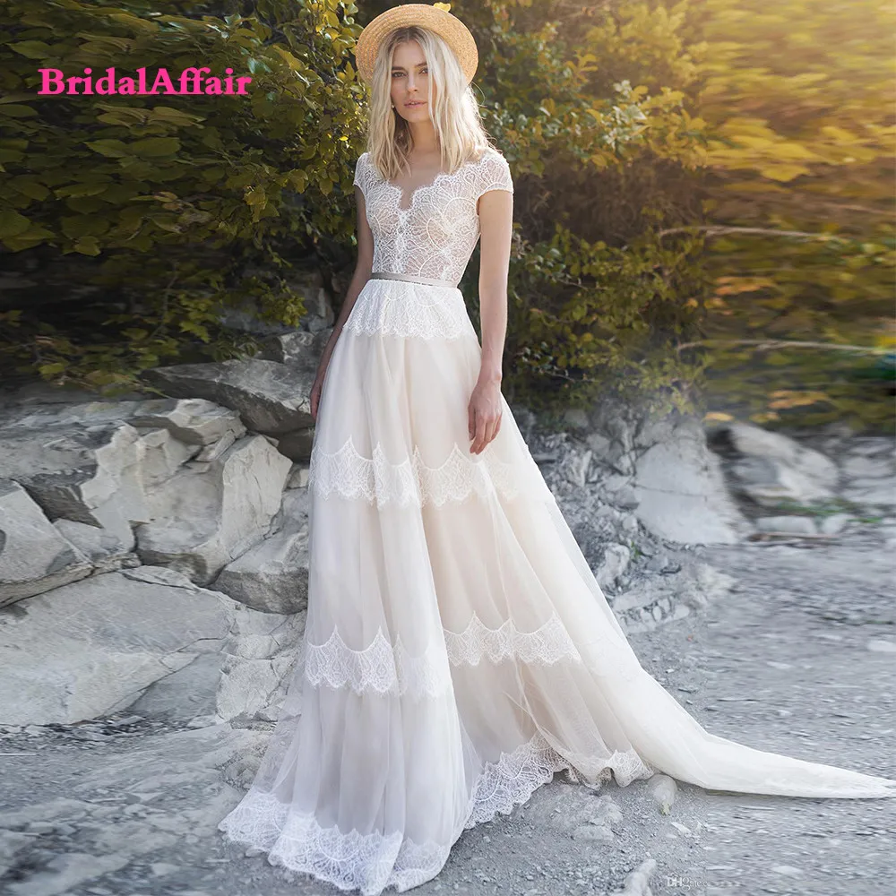 

BridalAffair, элегантные мягкие кружевные свадебные платья а-силуэта с V-образным вырезом, сделанные на заказ, прозрачная спина, платье невесты