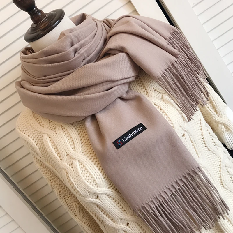 

2021 Winter New Style Tassel Imitation Cashmere Like Scarf Long Section Ladies Warm Pure Color Variety Shawl Wholesale