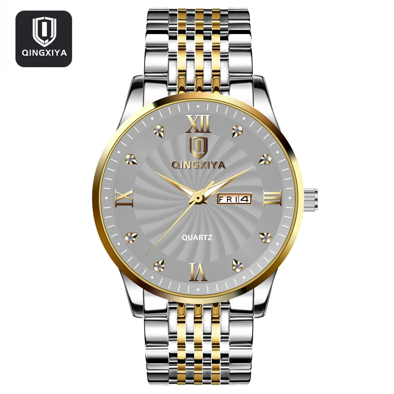 

QINGXIYA Top Brand Luxury Fashion Gray Dial Watch Men Waterproof Luminous Week Date Clock Sport Watches Mens Quartz Wristwatch
