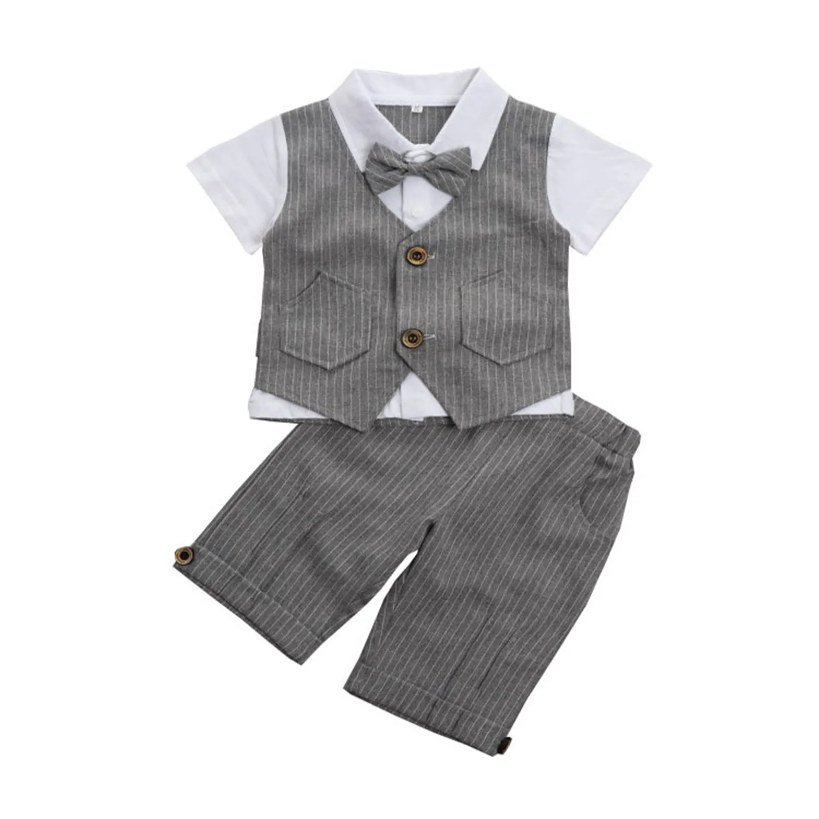 

Children Boys Short Sleeve Clothing Sets Summer 2pc Kids Gentleman Tie Solid Color Bowknot Cotton Suit Children Clothing