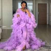 purpletulle maternity robes sexy sheer ruffled pleated dresses women photo shoot custom made plus size nightdress