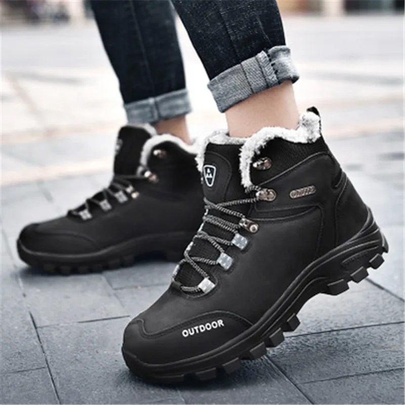 Мужские ботинки из натуральной кожи с мехом теплые зимние 2019 Мужская зимняя