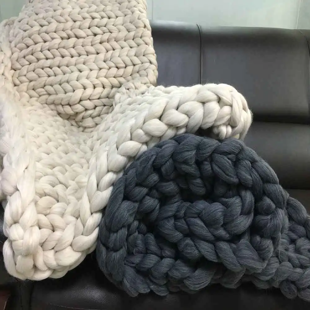 

Handmade Chunky Knitted Blanket Warm Knitted Plaids for Sofa Bed Living Room Home Decor Photography Props Throws Blankets
