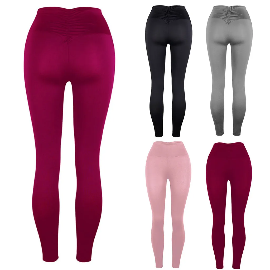 High quality Women Solid Sports Tight Pants Workout Leggings Fitness Yoga Stretchy Gym ropa mujer 2020 New | Спорт и развлечения