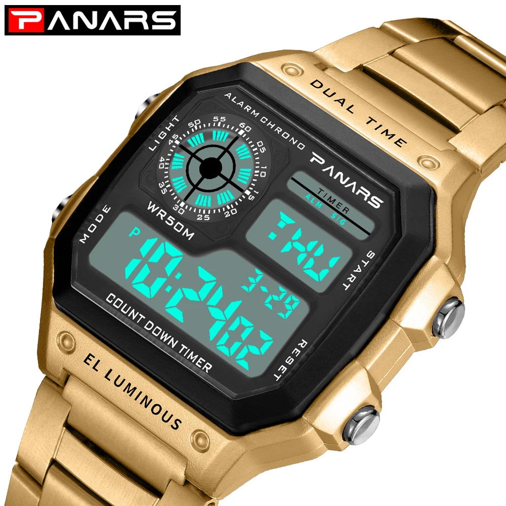 

Fashion Digital Men's Watches Luxury Stainless Steel Link Bracelet Wrist Watch Band Business Electronic Male Clock Reloj Hombre