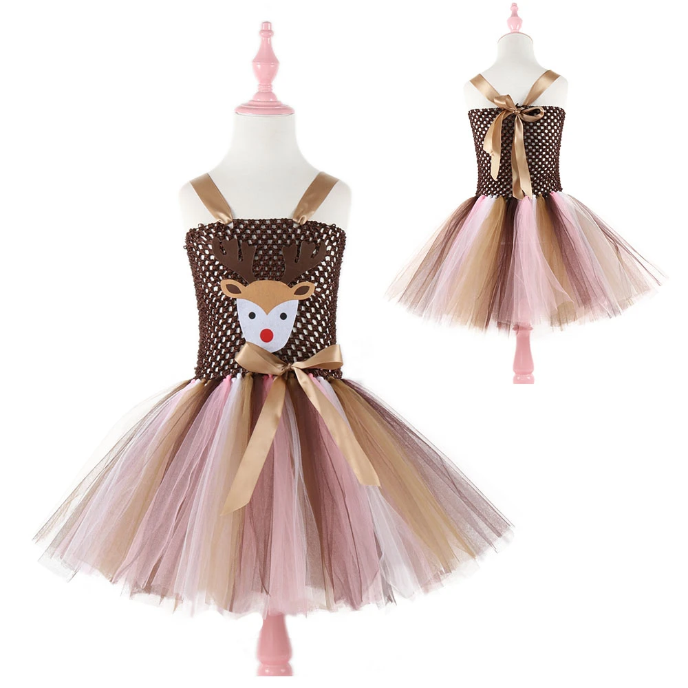 Moeble Christmas Deer Tutu Dress Baby Girls Birthday Party Dresses Purim Halloween Winter Cosplay Costume Clothes For Kids 1933